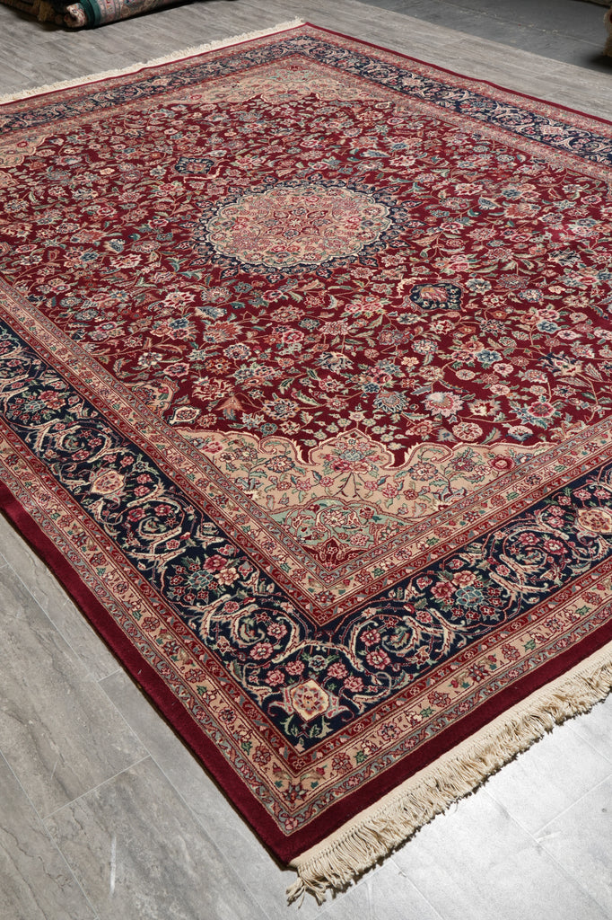 9 x 12 Fine Quality Wool and Silk Carpet Rich Burgundy #PIX-3171