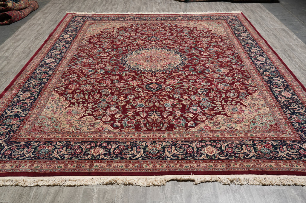 9 x 12 Fine Quality Wool and Silk Carpet Rich Burgundy #PIX-3171