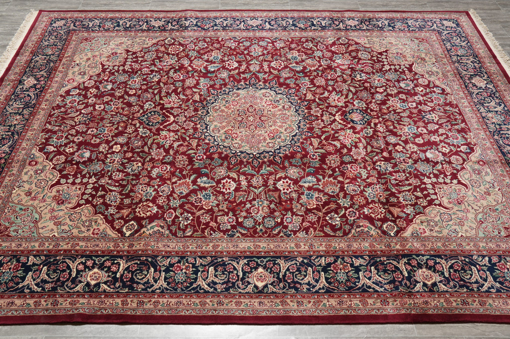 9 x 12 Fine Quality Wool and Silk Carpet Rich Burgundy #PIX-3171