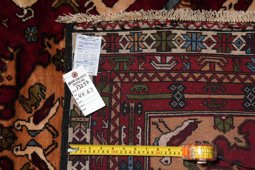 4.4 x 6.7 Afghan Tribal Animal Motif Rug #F-3257