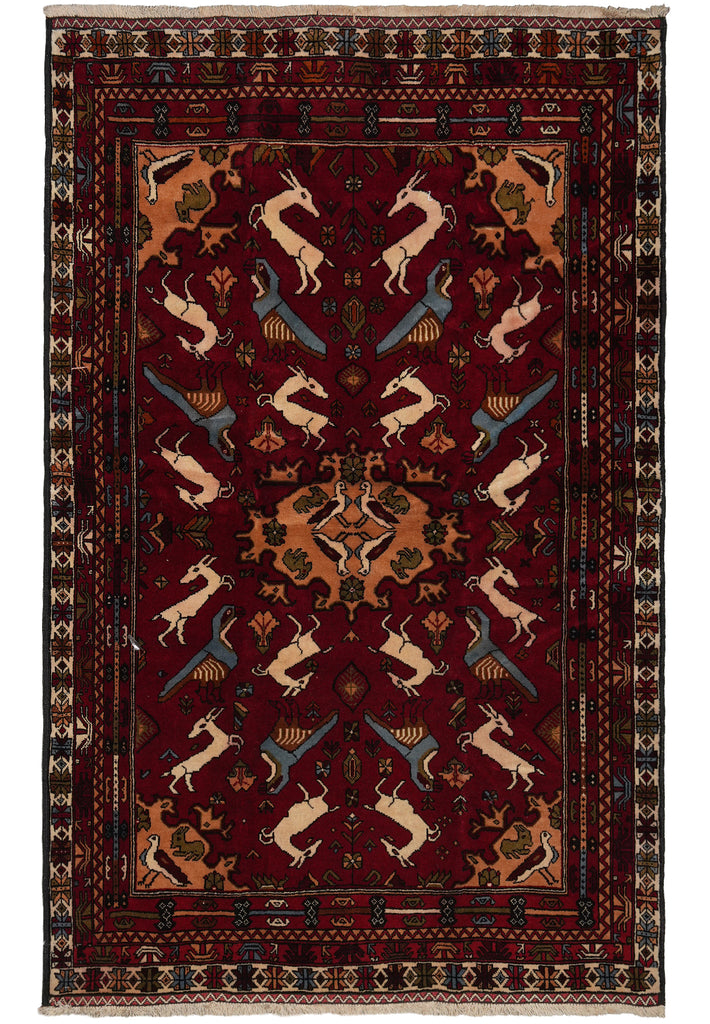 4.4 x 6.7 Afghan Tribal Animal Motif Rug #F-3257