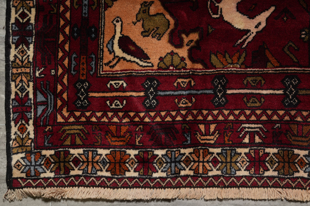 4.4 x 6.7 Afghan Tribal Animal Motif Rug #F-3257