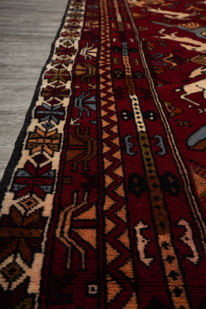 4.4 x 6.7 Afghan Tribal Animal Motif Rug #F-3257