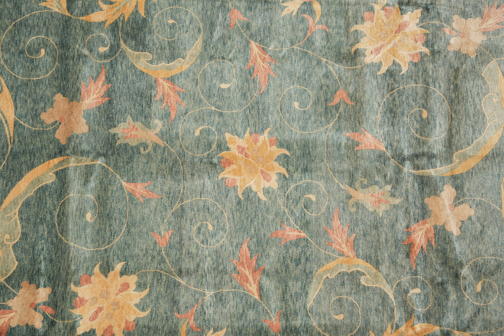 8.7 x 11.6 Transitional Contemporary Hand-Knotted Quality Natural Wool Nepal Rug GREEN #PIX-13912