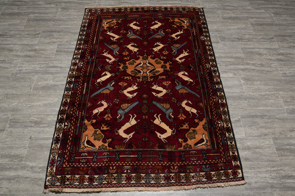 4.4 x 6.7 Afghan Tribal Animal Motif Rug #F-3257