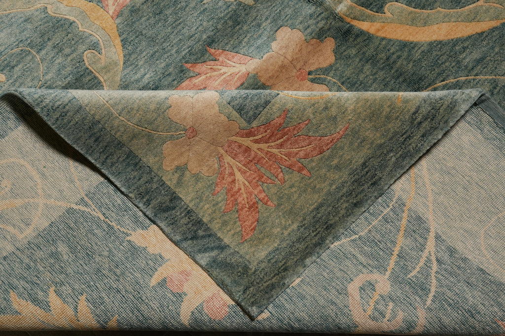 8.7 x 11.6 Transitional Contemporary Hand-Knotted Quality Natural Wool Nepal Rug GREEN #PIX-13912