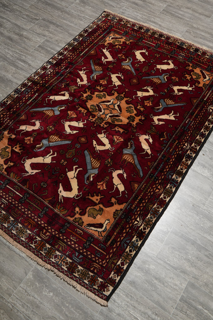 4.4 x 6.7 Afghan Tribal Animal Motif Rug #F-3257