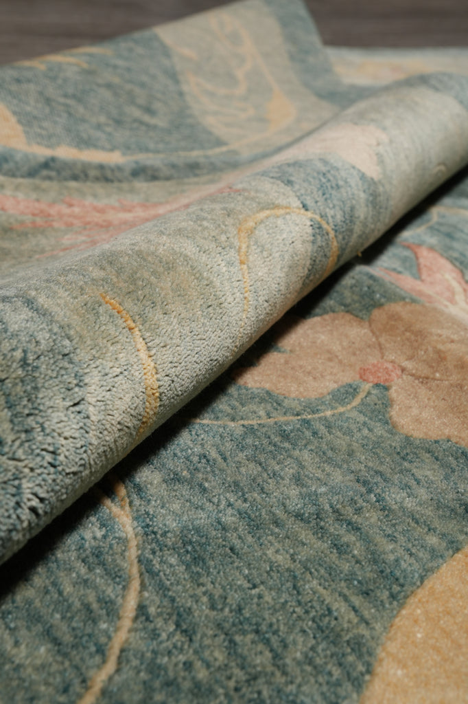 8.7 x 11.6 Transitional Contemporary Hand-Knotted Quality Natural Wool Nepal Rug GREEN #PIX-13912