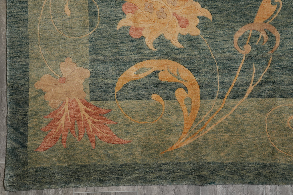 8.7 x 11.6 Transitional Contemporary Hand-Knotted Quality Natural Wool Nepal Rug GREEN #PIX-13912