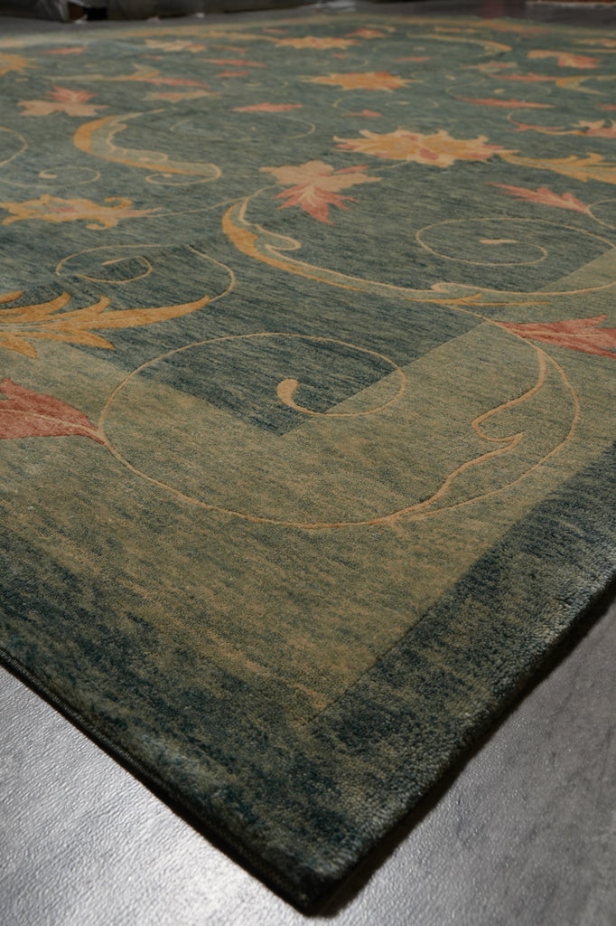 8.7 x 11.6 Transitional Contemporary Hand-Knotted Quality Natural Wool Nepal Rug GREEN #PIX-13912