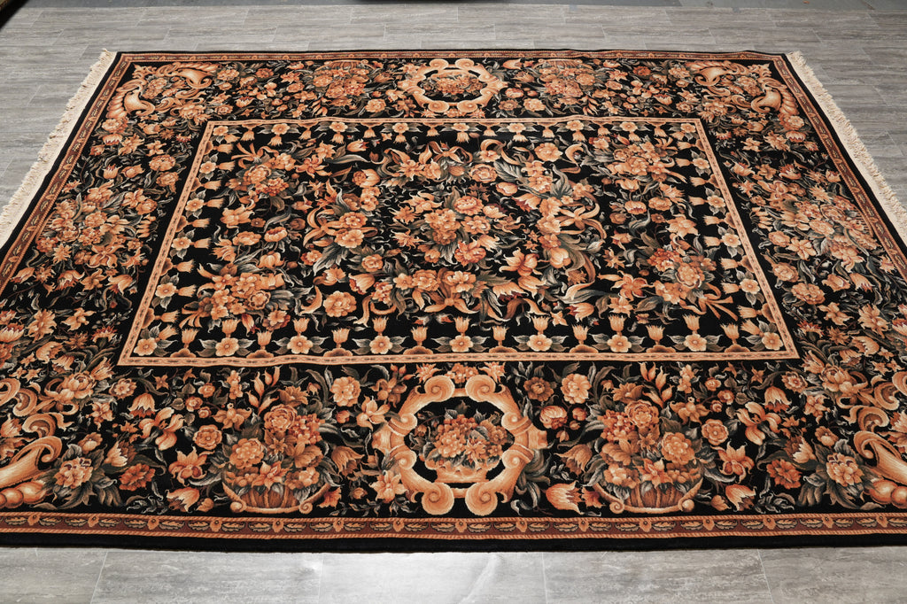 9 x 12 New Handmade Quality Rug Black French #PIX-15222