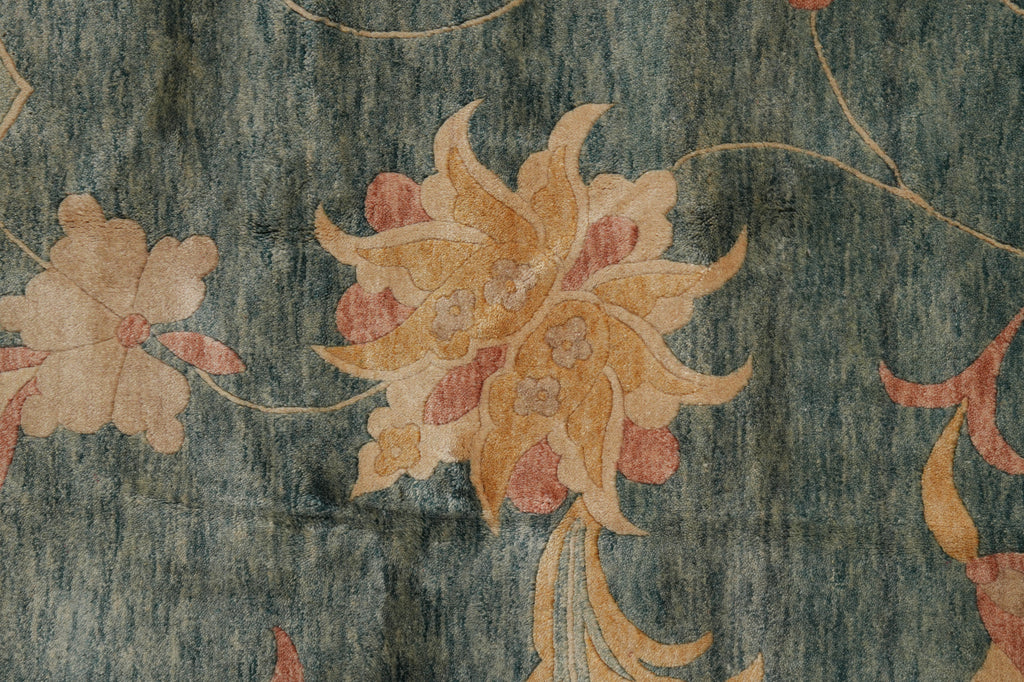 8.7 x 11.6 Transitional Contemporary Hand-Knotted Quality Natural Wool Nepal Rug GREEN #PIX-13912