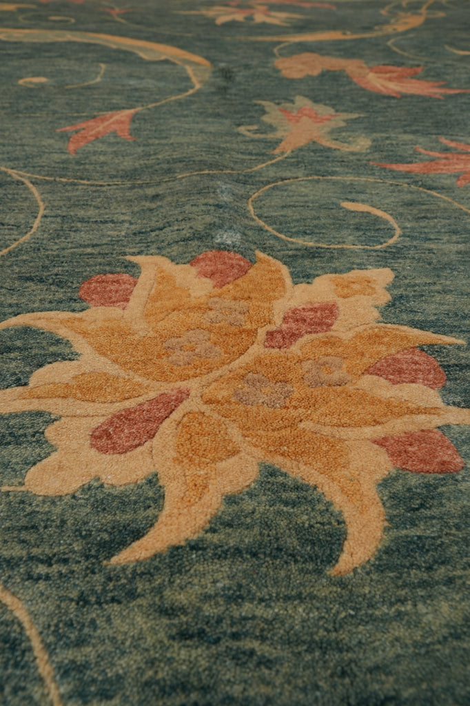 8.7 x 11.6 Transitional Contemporary Hand-Knotted Quality Natural Wool Nepal Rug GREEN #PIX-13912