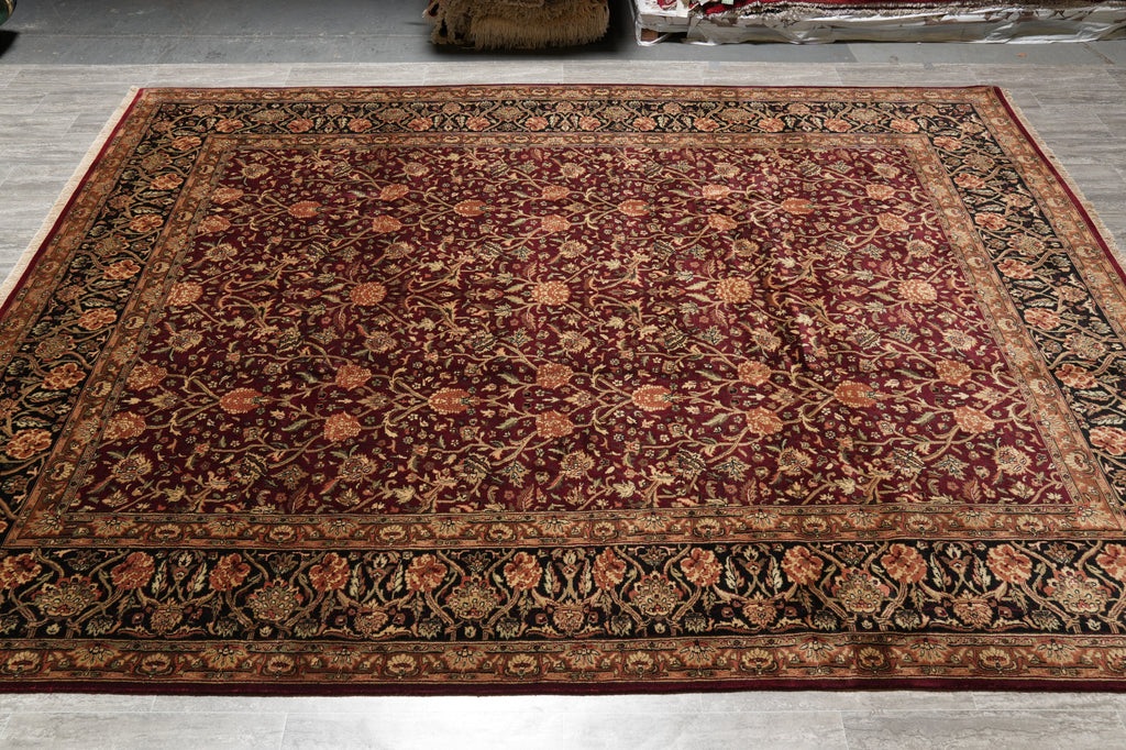 9 x 12 High Quality Wool Handmade Rug Burgundy #PIX-10226