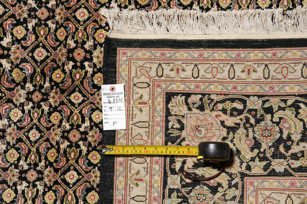 9.1 x 12 Fine Quality Wool and Silk Tabriz Mahi Herati Handmade Carpet #PIX-8352
