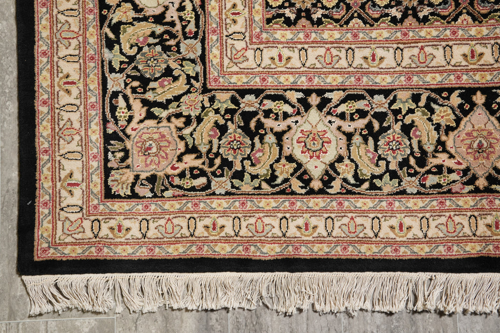 9.1 x 12 Fine Quality Wool and Silk Tabriz Mahi Herati Handmade Carpet #PIX-8352