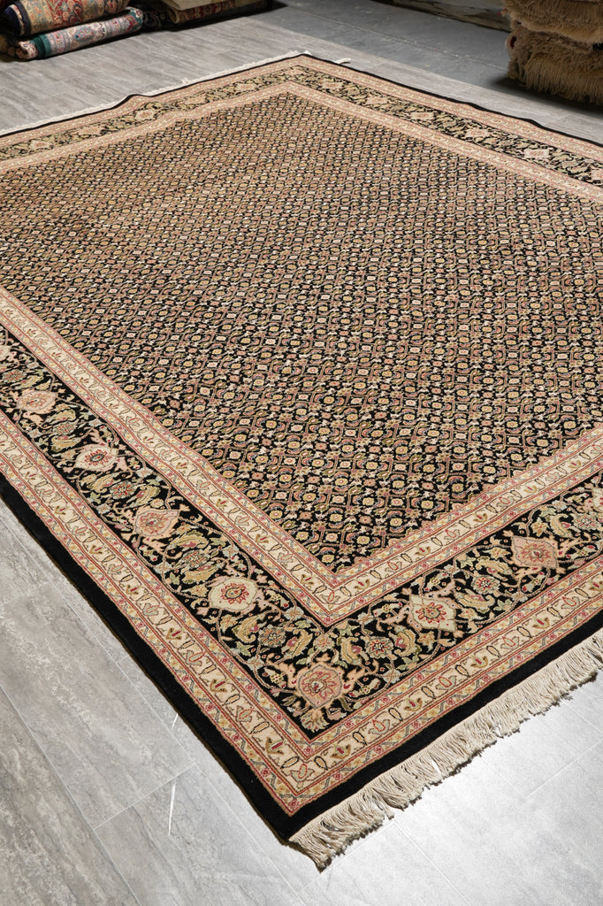 9.1 x 12 Fine Quality Wool and Silk Tabriz Mahi Herati Handmade Carpet #PIX-8352