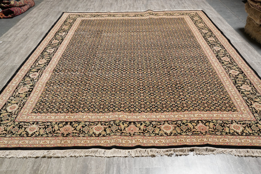 9.1 x 12 Fine Quality Wool and Silk Tabriz Mahi Herati Handmade Carpet #PIX-8352