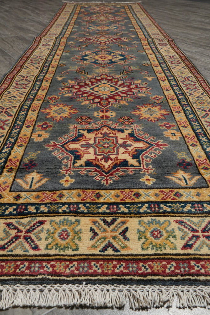 2.8 x 9. 1 0 Feet Runner Kazak Wool Handmade Slate Gray Blue #F-3263