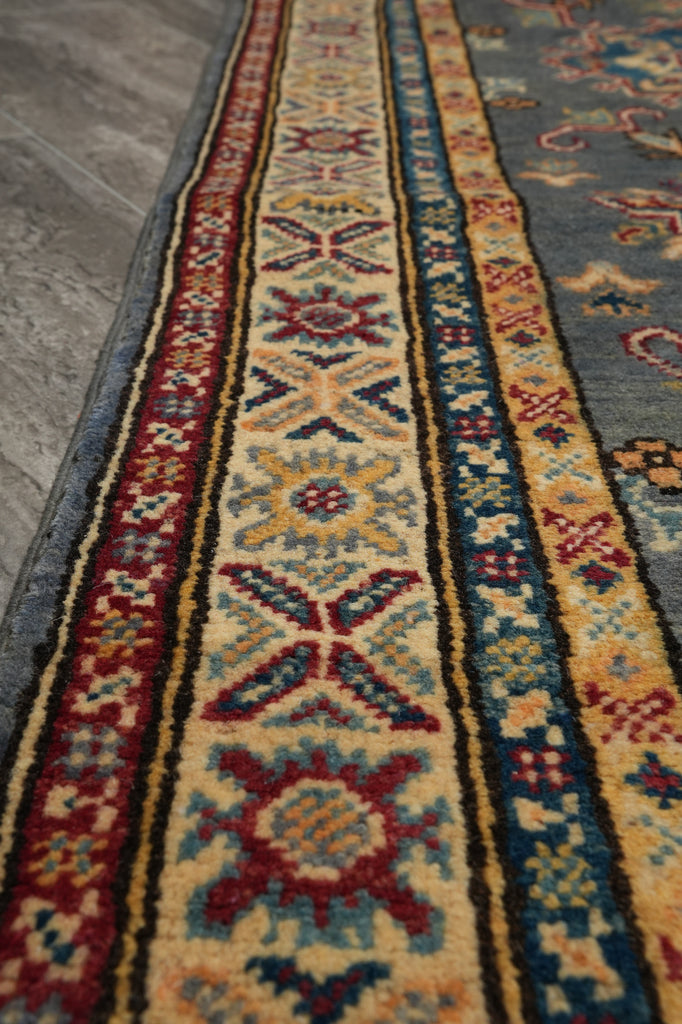 2.8 x 9. 1 0 Feet Runner Kazak Wool Handmade Slate Gray Blue #F-3263