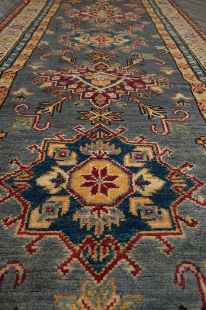 2.8 x 9. 1 0 Feet Runner Kazak Wool Handmade Slate Gray Blue #F-3263
