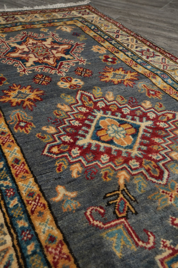 2.8 x 9. 1 0 Feet Runner Kazak Wool Handmade Slate Gray Blue #F-3263