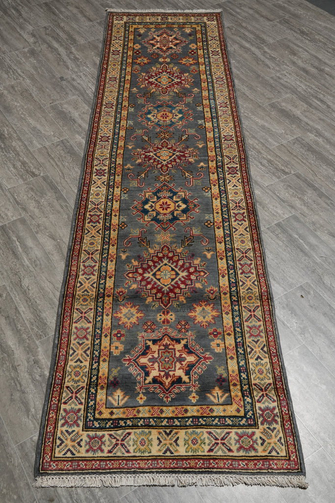 2.8 x 9. 1 0 Feet Runner Kazak Wool Handmade Slate Gray Blue #F-3263