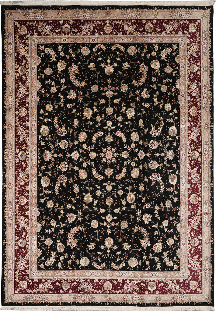 8.9 x 12.3 Fancy Handmade Wool and Silk Elegant Rug Black #PIX-3184
