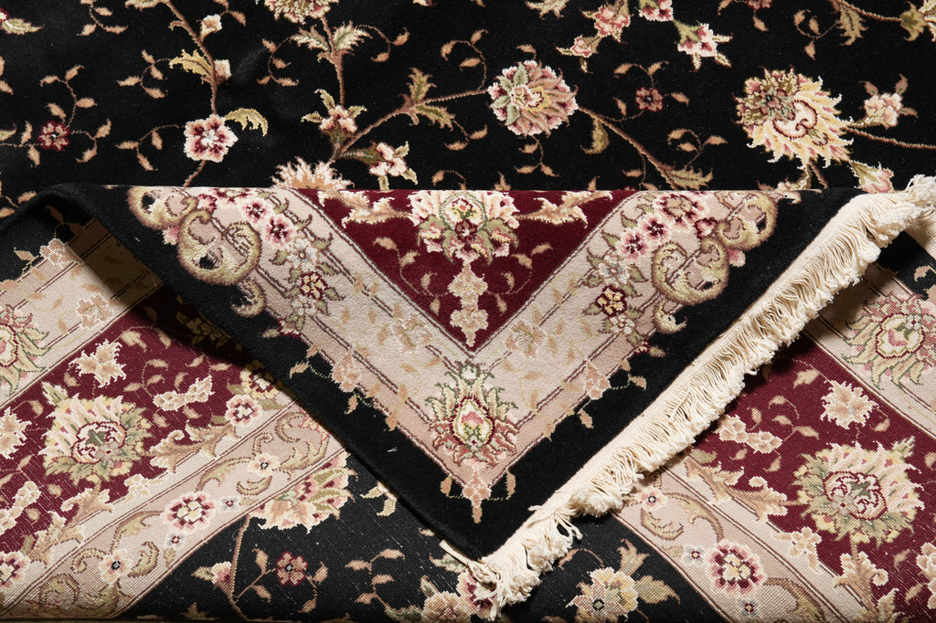 8.9 x 12.3 Fancy Handmade Wool and Silk Elegant Rug Black #PIX-3184