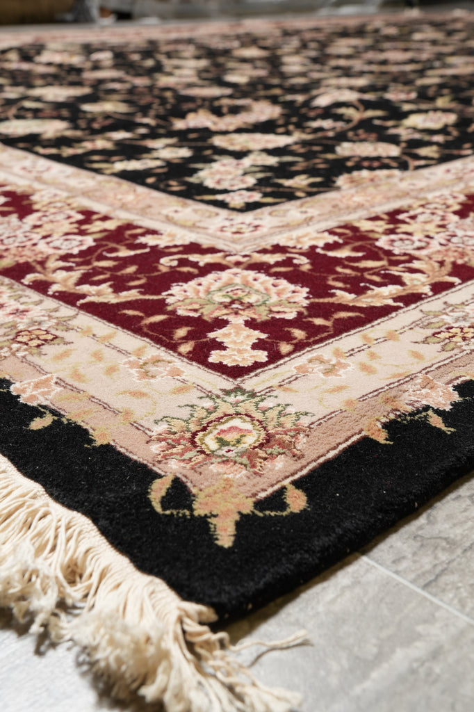 8.9 x 12.3 Fancy Handmade Wool and Silk Elegant Rug Black #PIX-3184