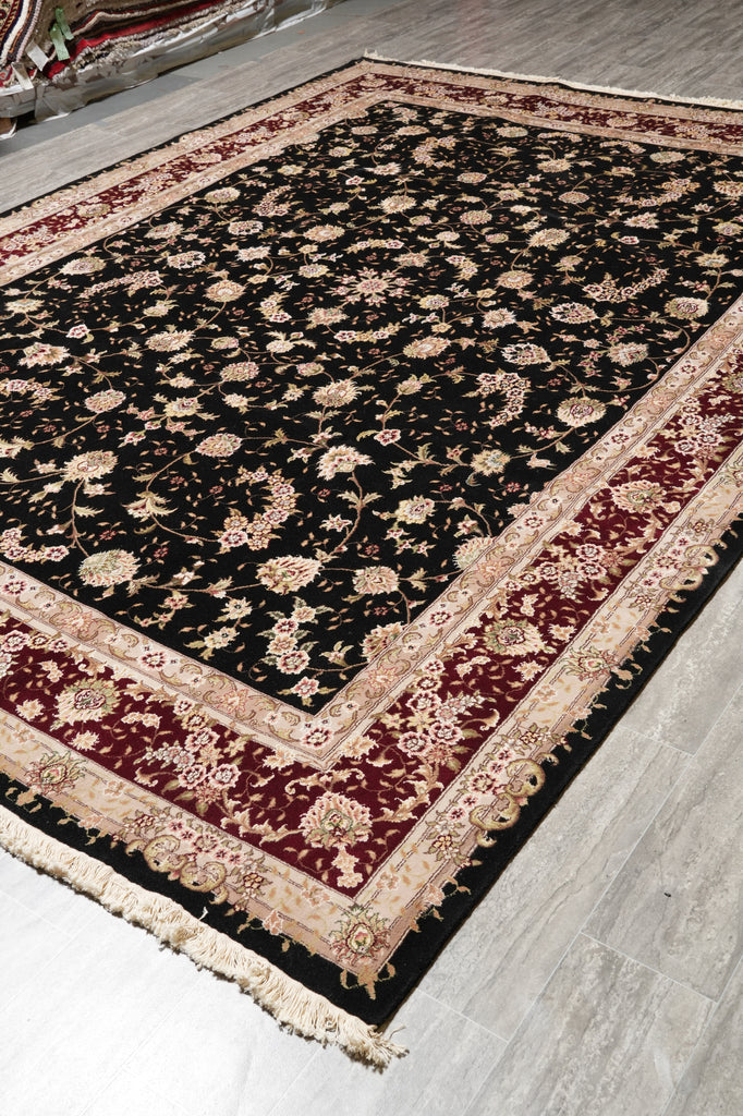 8.9 x 12.3 Fancy Handmade Wool and Silk Elegant Rug Black #PIX-3184