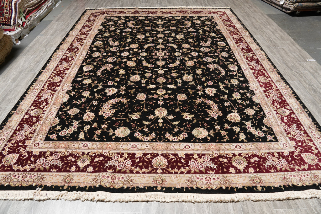 8.9 x 12.3 Fancy Handmade Wool and Silk Elegant Rug Black #PIX-3184
