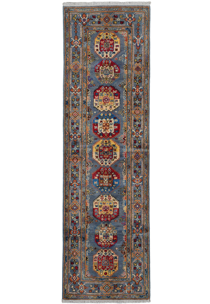 2.10 x 9. 10 Feet Afghan Kazak Runner Blue #F-3269