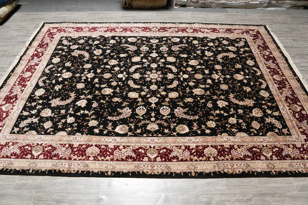 8.9 x 12.3 Fancy Handmade Wool and Silk Elegant Rug Black #PIX-3184