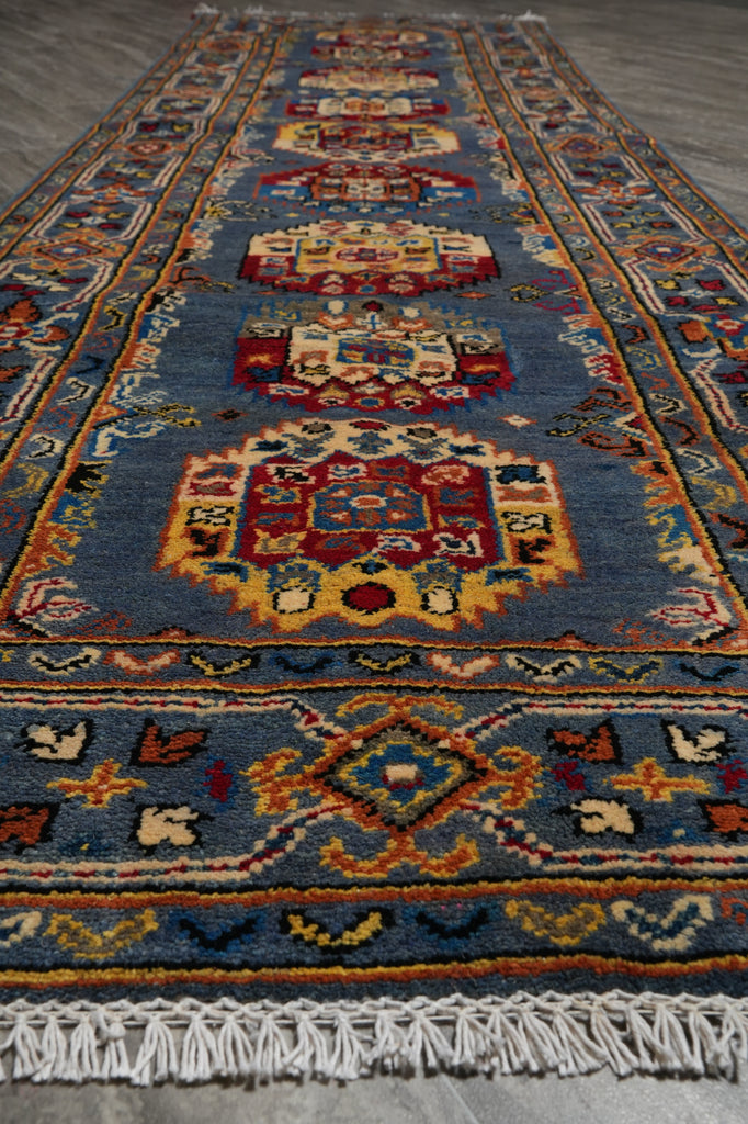 2.10 x 9. 10 Feet Afghan Kazak Runner Blue #F-3269