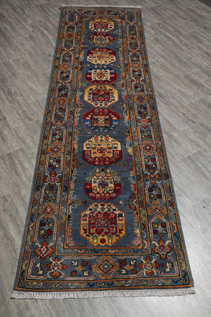 2.10 x 9. 10 Feet Afghan Kazak Runner Blue #F-3269