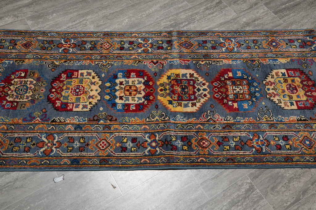 2.10 x 9. 10 Feet Afghan Kazak Runner Blue #F-3269