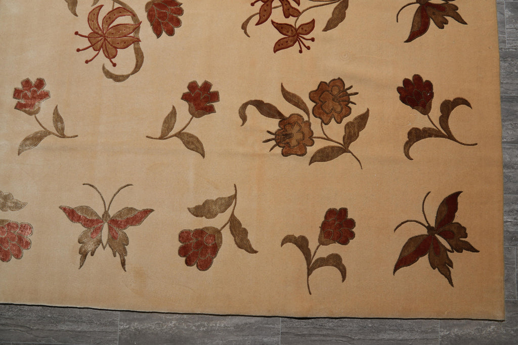 8.0 x 10 Fine Weave Handmade Wool and Silk Rug Transitional Modern #F-4085