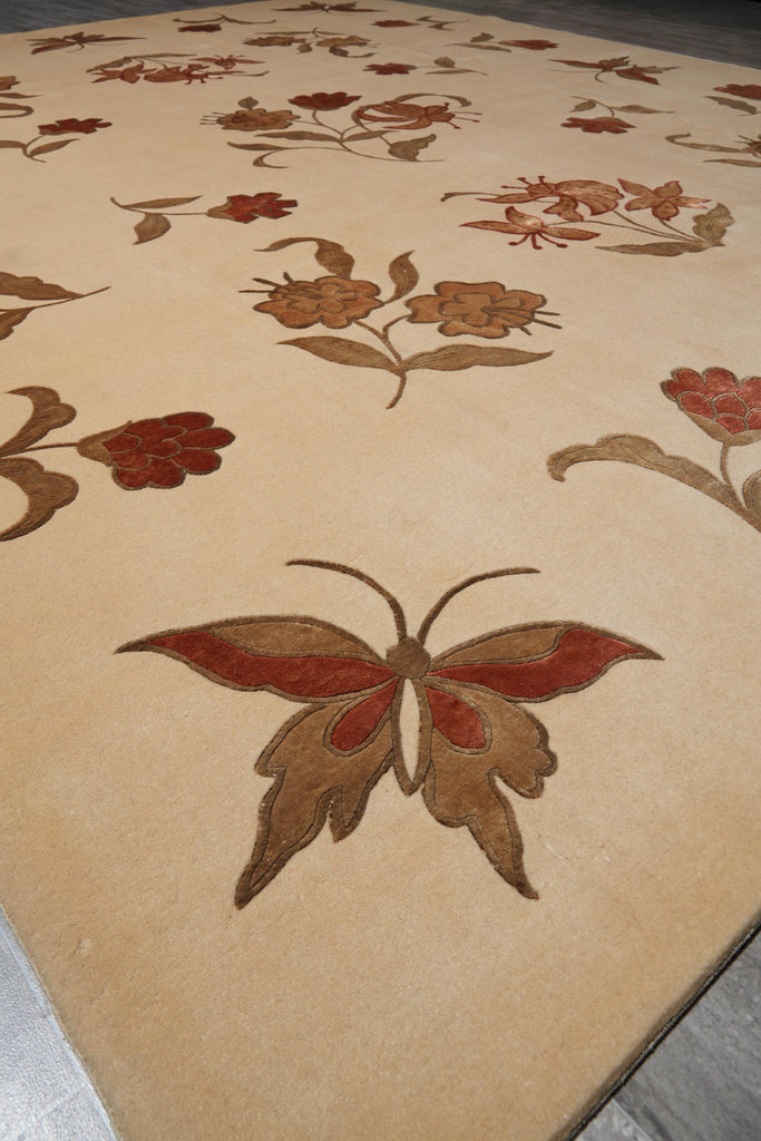 8.0 x 10 Fine Weave Handmade Wool and Silk Rug Transitional Modern #F-4085