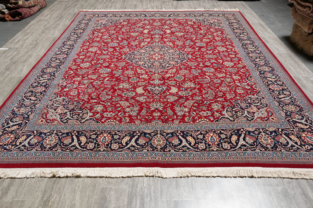9.2 x 12.6 Fine Quality Wool and Silk Rug Fine Weave 200 Kpsi  Red Black #PIX-14335