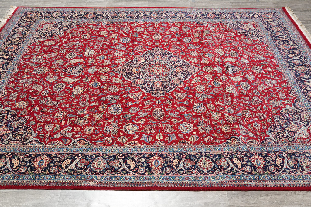 9.2 x 12.6 Fine Quality Wool and Silk Rug Fine Weave 200 Kpsi  Red Black #PIX-14335