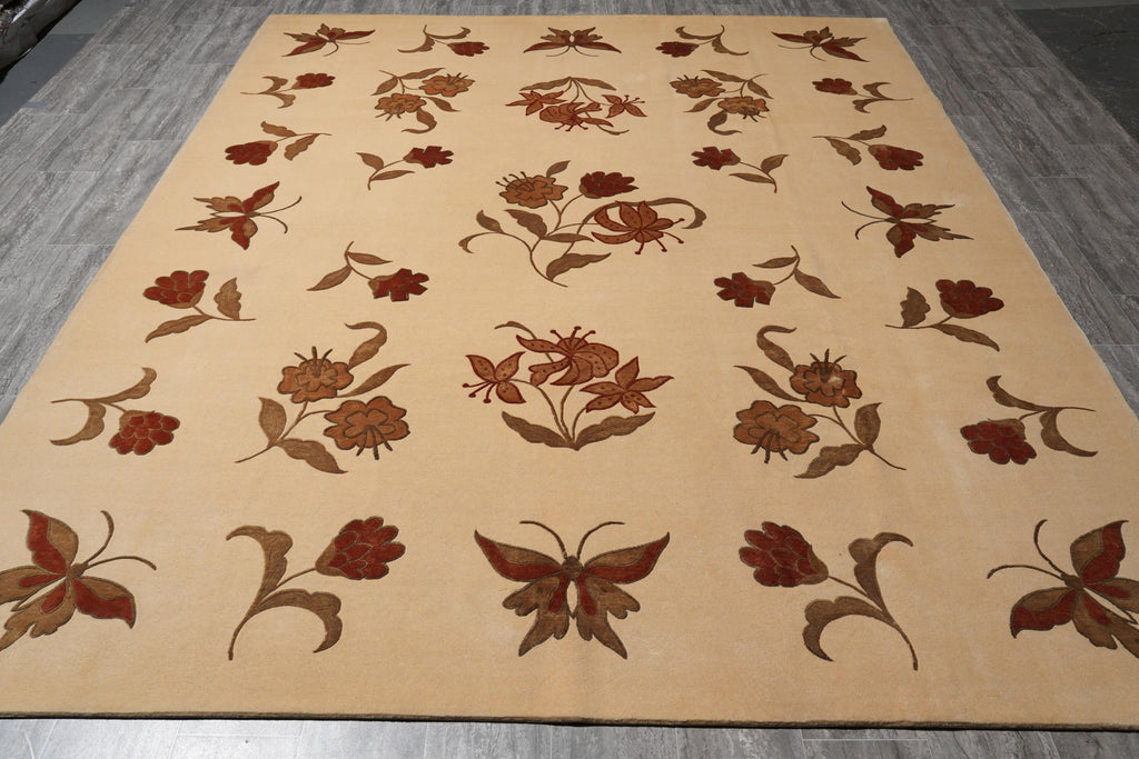 8.0 x 10 Fine Weave Handmade Wool and Silk Rug Transitional Modern #F-4085