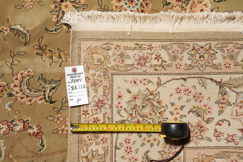 8.6 x 11.6 Wool and Silk Quality Handmade Rug Green Gold #F-4414