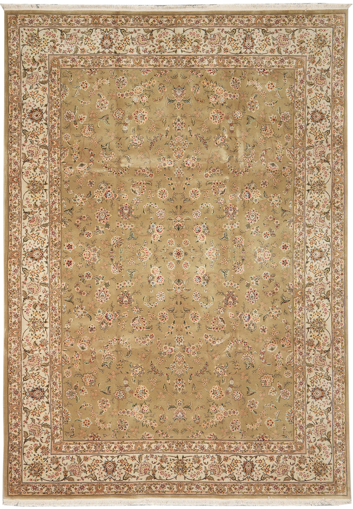 8.6 x 11.6 Wool and Silk Quality Handmade Rug Green Gold #F-4414