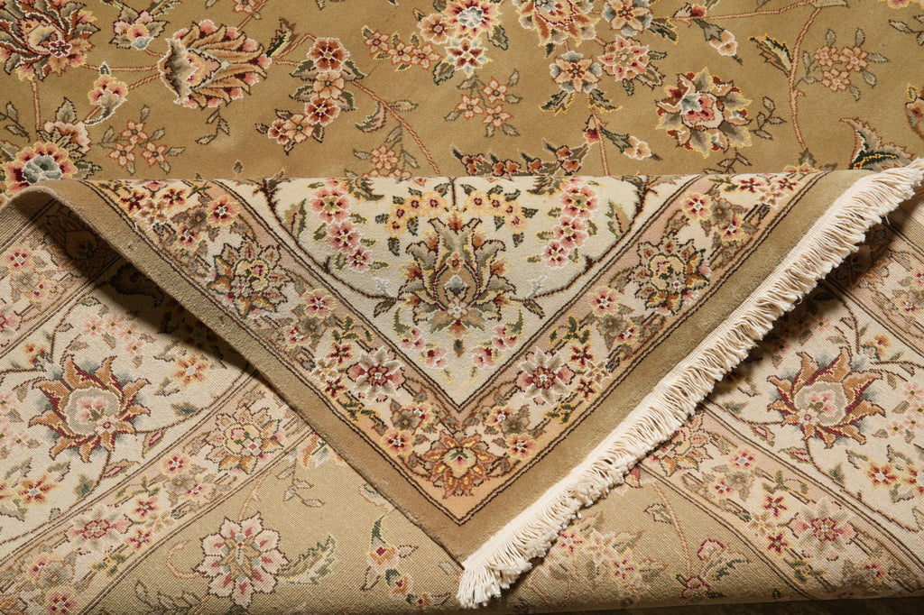 8.6 x 11.6 Wool and Silk Quality Handmade Rug Green Gold #F-4414