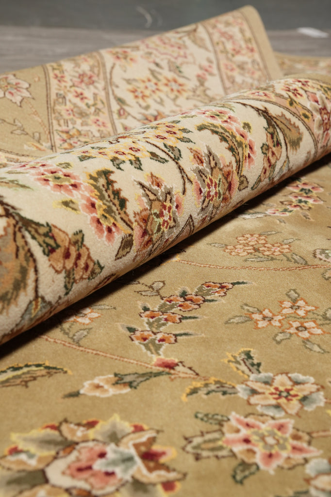 8.6 x 11.6 Wool and Silk Quality Handmade Rug Green Gold #F-4414