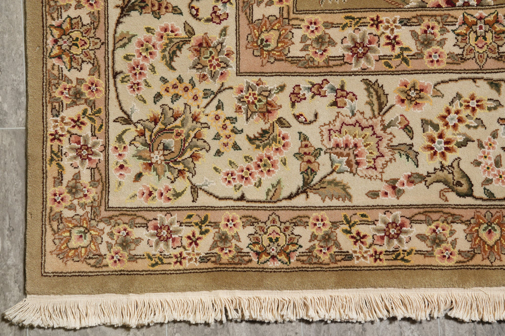 8.6 x 11.6 Wool and Silk Quality Handmade Rug Green Gold #F-4414