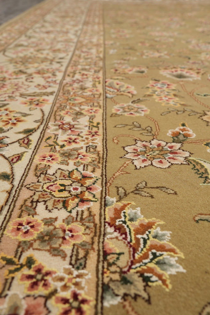 8.6 x 11.6 Wool and Silk Quality Handmade Rug Green Gold #F-4414