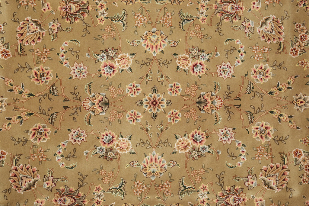 8.6 x 11.6 Wool and Silk Quality Handmade Rug Green Gold #F-4414