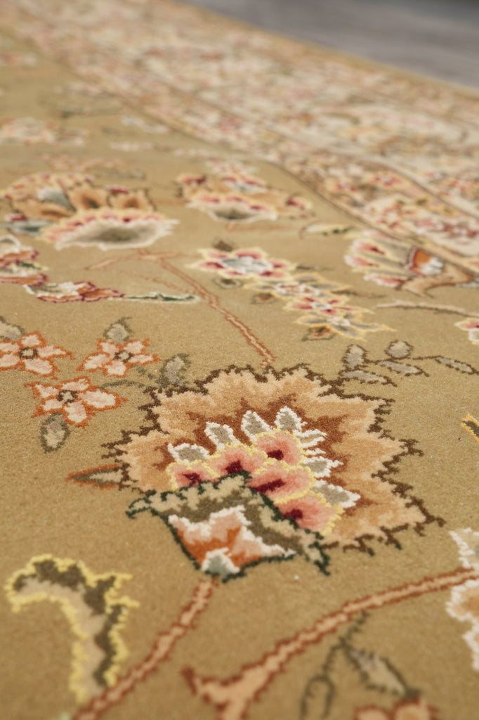 8.6 x 11.6 Wool and Silk Quality Handmade Rug Green Gold #F-4414